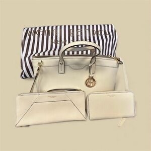 Vintage Henri Bendel West 57th Satchel Cream with Wallet and Wristlet Set